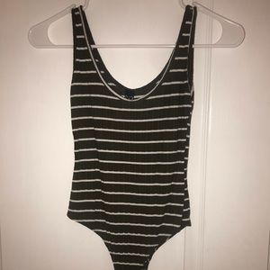olive green and white striped body suit